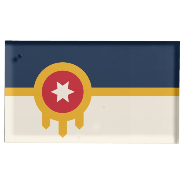 Table card holder with Flag of Tulsa City (Front)