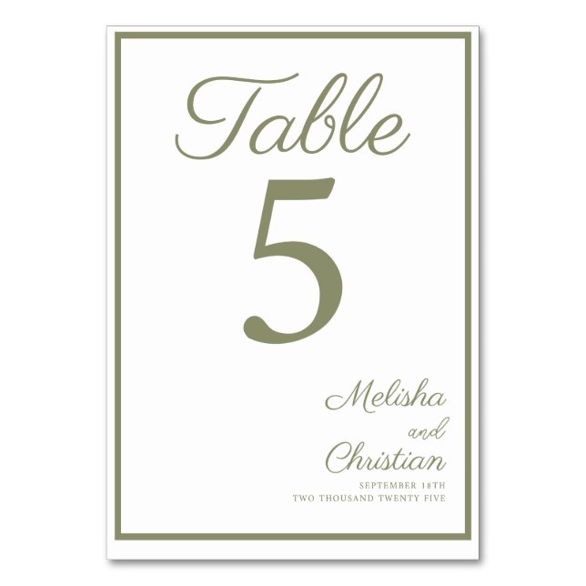 Table Card table number for a modern wedding. (Front)