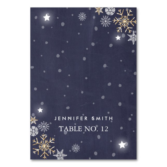 Table card Winter snowflakes Gold Silver Navy (Front)