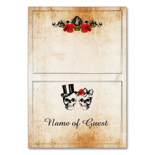 Table Cards Name Of Guest Wedding Skull Roses