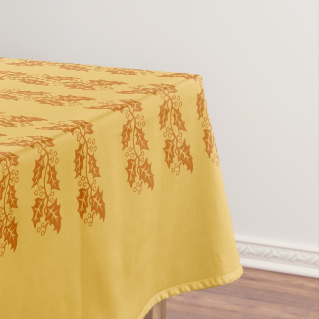 Table Cloth - Brown Holly Leaves on Orange (In Situ)