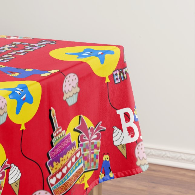 Table Cloth, Happy 4th Birthday, #4 Red Tablecloth (In Situ)