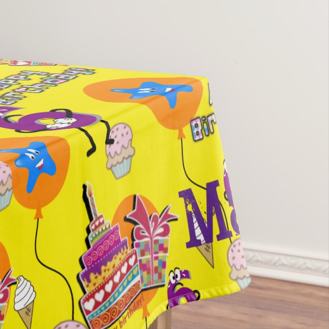 Table Cloth, Happy 6th Birthday, #6 Yellow Tablecloth (In Situ)