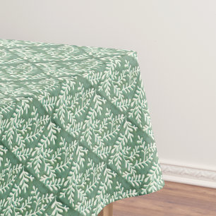 Table cloth with green and white foliage print