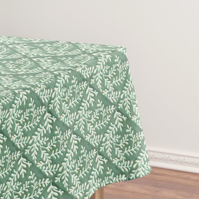 Table cloth with green and white foliage print (Tablecloth the green and white leaf tile pattern,)