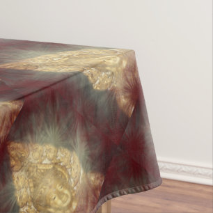 table coach golden buddha in dark red tablecloth