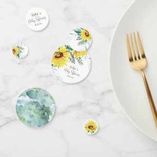 Table Confetti for baby shower with  sunflowers.