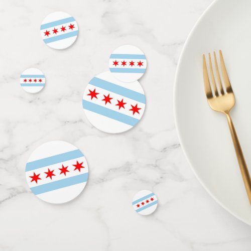 Table confetti with flag of Chicago Illinois USA