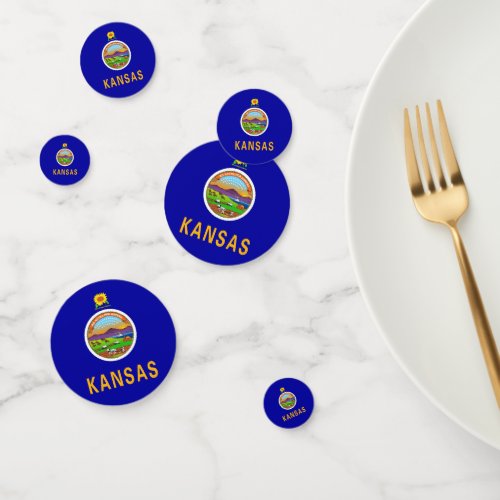 Table confetti with flag of Kansas USA