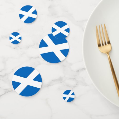 Table confetti with flag of Scotland UK