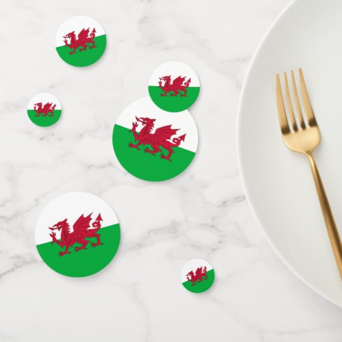 Table confetti with flag of Wales UK