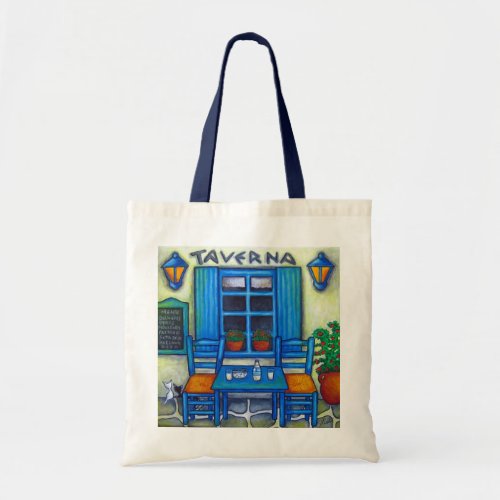 Table for Two Greece Painting Tote Bag