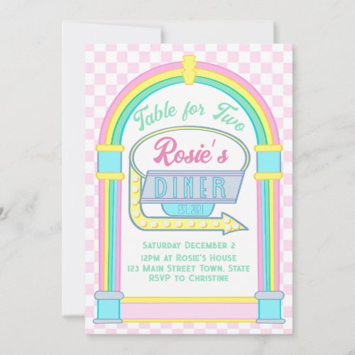 Table for Two Retro Diner Birthday Party  Invitation