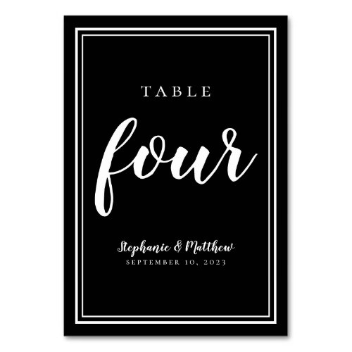 Table Four Black White Simple Modern Wedding Guest Table Number