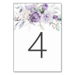 Table Four Watercolor Purple Floral Wedding Table Number