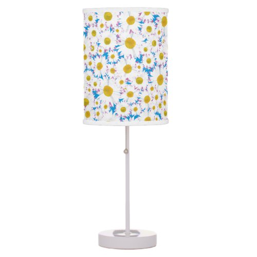 Table Lamp and Shade White Daisies on Blue