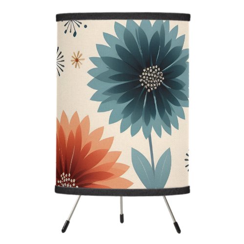 Table Lamp_ Dahlia blooms blues rust ivory Tripod Lamp