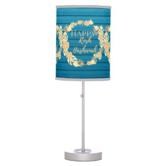 Table Lamps | Happy Rosh Hashanah Calligraphy | Blue Brown Design | 10 Unique Presents | Jewish Gifts Table Lamp Happy Rosh Hashanah Wreath Floral