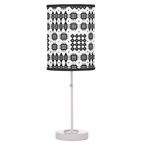 Table Lamp Welsh Tapestry Pattern Black on White Table Lamp