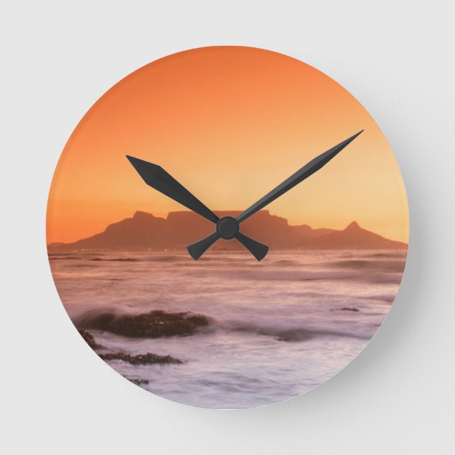 Table Mountain At Sunset, Bloubergstrand Round Clock (Front)