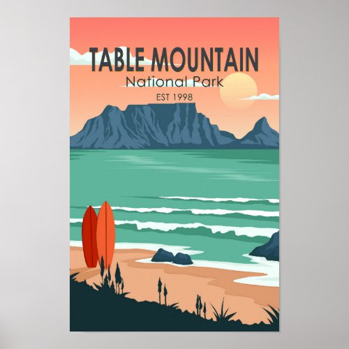 Table Mountain National Park South Africa Vintage Poster