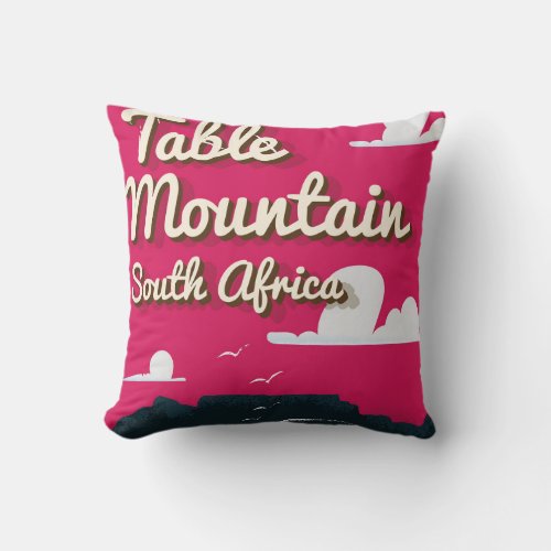 Table Mountain South Africa Vintage travel poster Throw Pillow