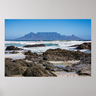 Table Mountain with beach and rocks Poster