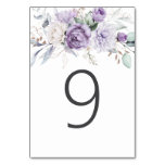 Table Nine Watercolor Purple Floral Wedding Table Number