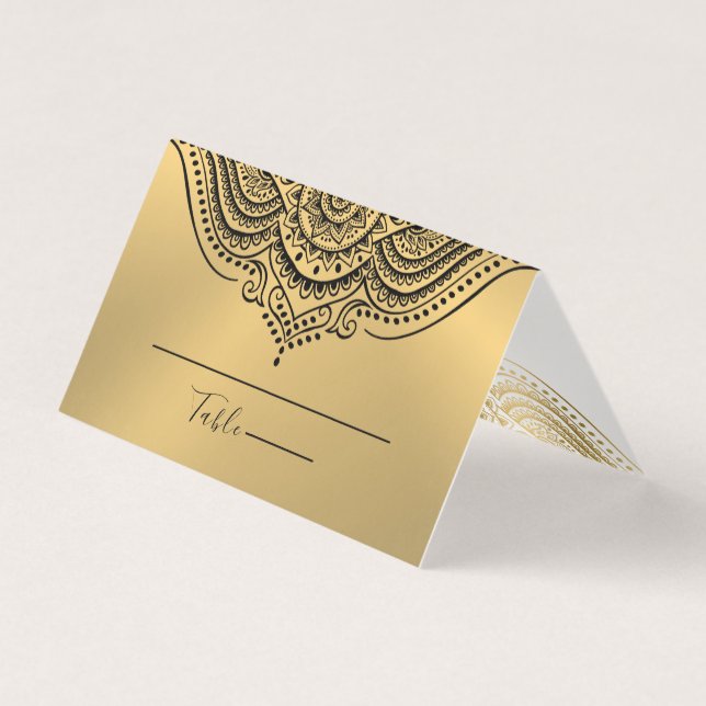 Table No. Place Card Ornate Gold Mandala (Back)