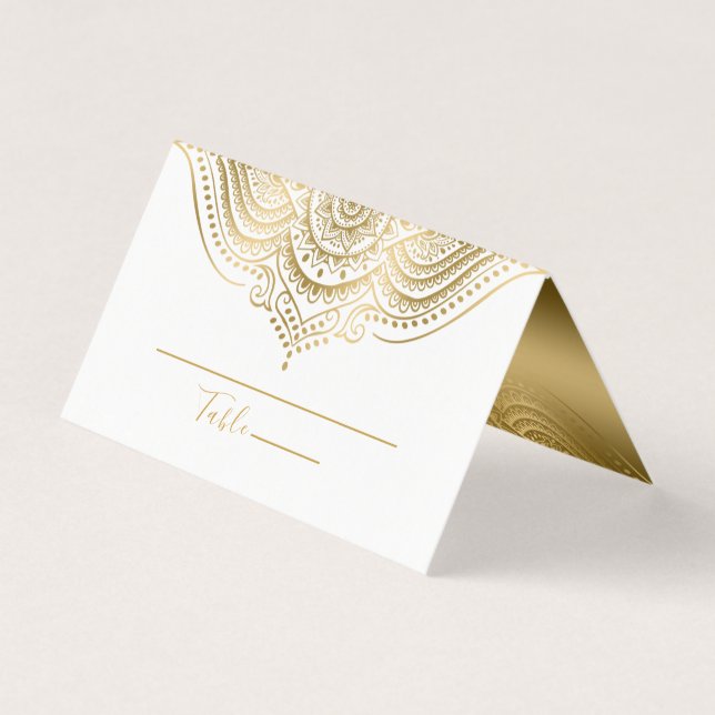 Table No. Place Card Ornate Gold Mandala (Front)