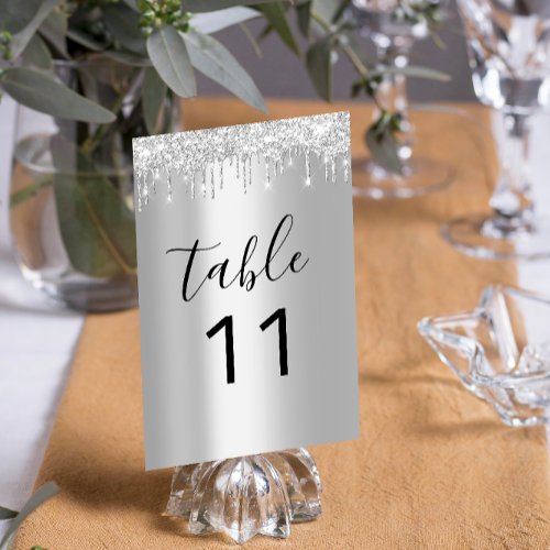 Table Nuber Silver Gray Grey Drips Black Sparkly Table Number