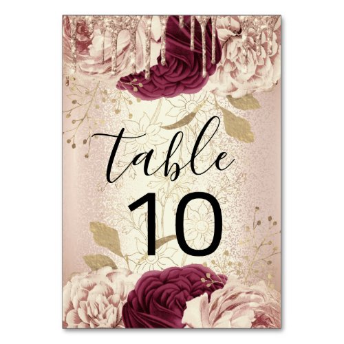Table Number 10 Drips Floral Rose Marsala Burgundy