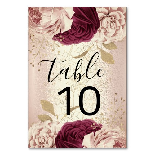 Table Number 10 Florals Rose Gold Marsala Burgundy