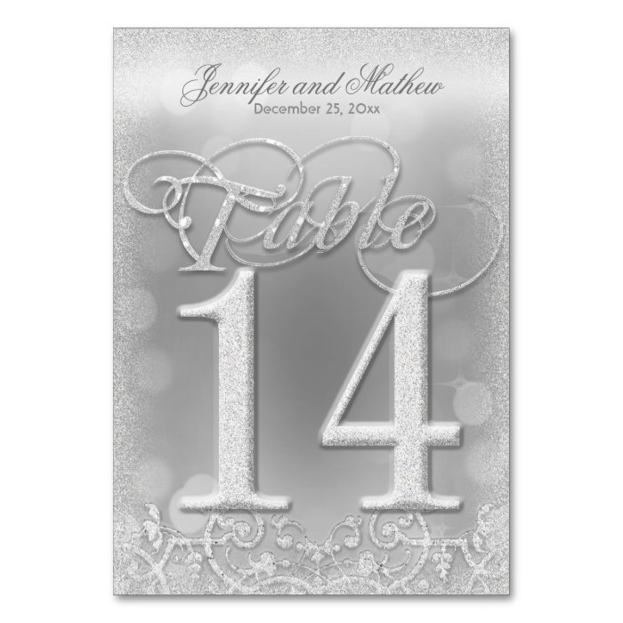 Table Number 14 Elegant Silver Faux Glitter Card | Zazzle