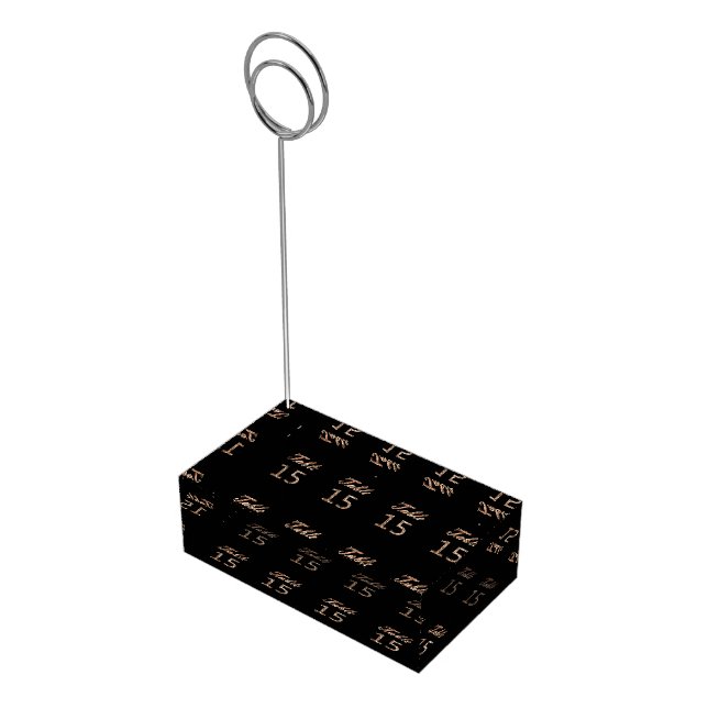 Table Number 15 Black Gold Elegant Typography Holder (Corner)