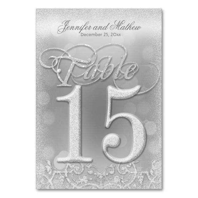Table Number 15 Elegant Silver Faux Glitter (Front)