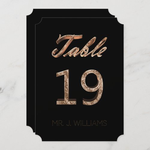 Table Number 19 Black Gold Elegant Escort Card