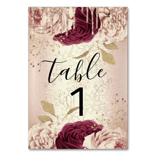 Table Number 1 Drips Florals Rose Marsala Burgundy (Front)