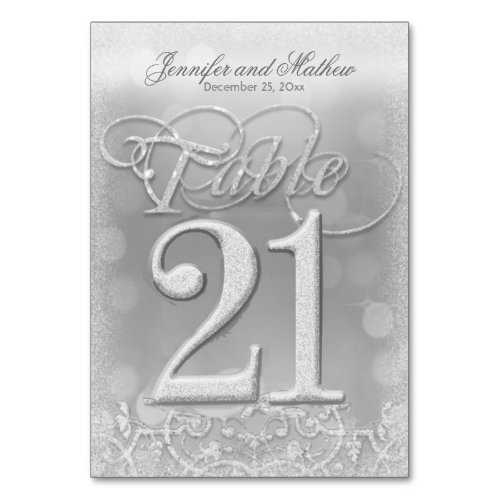 Table Number 21 Elegant Silver Faux Glitter
