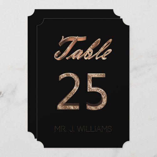 Table Number 25 Black Gold Elegant Escort Card