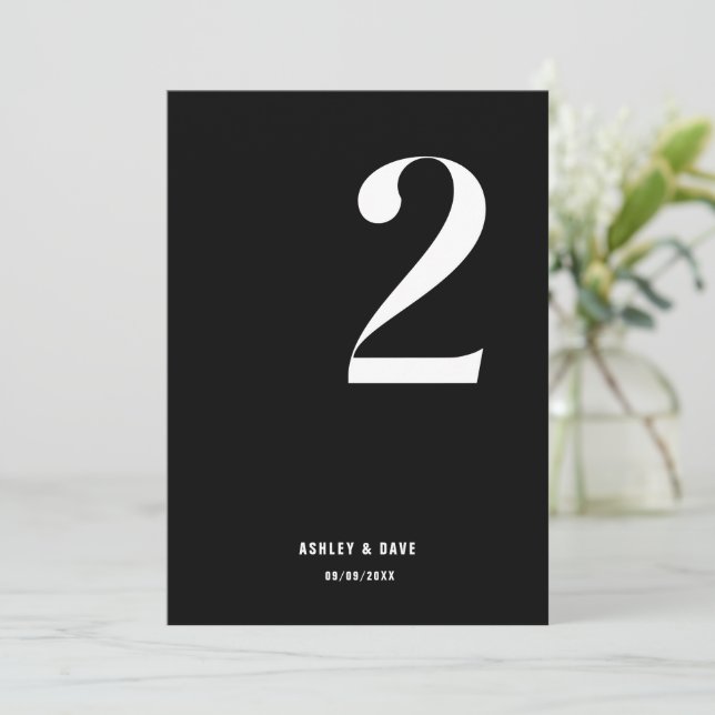 Table Number 2 Bold Black Wedding Table Number (Standing Front)