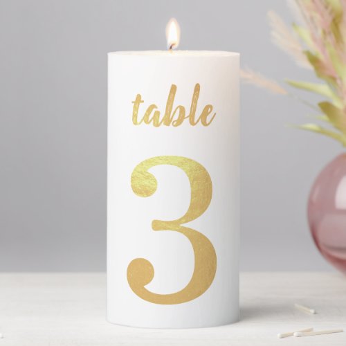 Table Number 3 Simple Elegant Faux Gold Foil  Pillar Candle