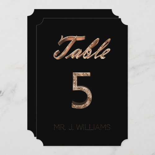 Table Number 5 Black Gold Elegant Escort Card