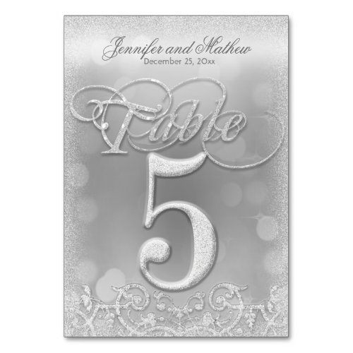 Table Number 5 Elegant Silver Faux Glitter