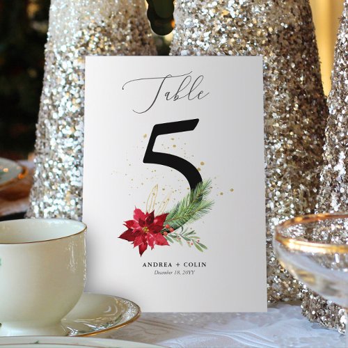 Table Number 5 Holiday Greenery  Gold Watercolor 