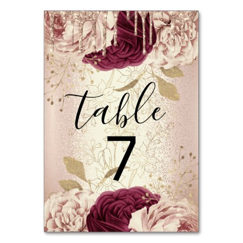 Table Number 7 Drips Florals Rose Marsala Burgundy