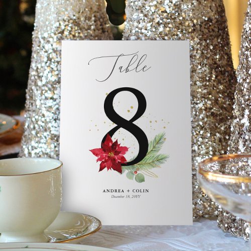 Table Number 8 Gold Watercolor  Holiday Botanical