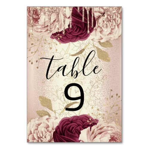 Table Number 9 Drips Florals Rose Marsala Burgundy