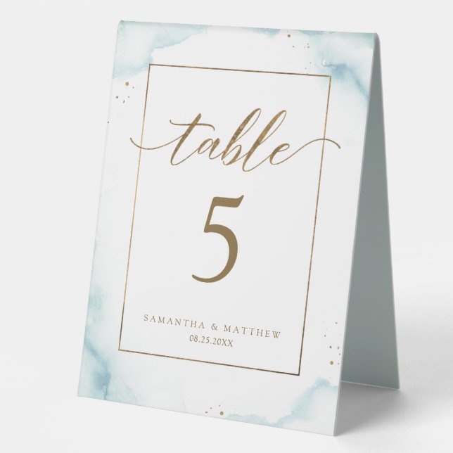 Table Number AND Menu Dusty Blue Double sided Tent (Front)