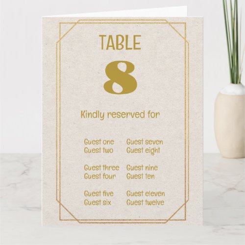 Table Number and Place Card Folded Card